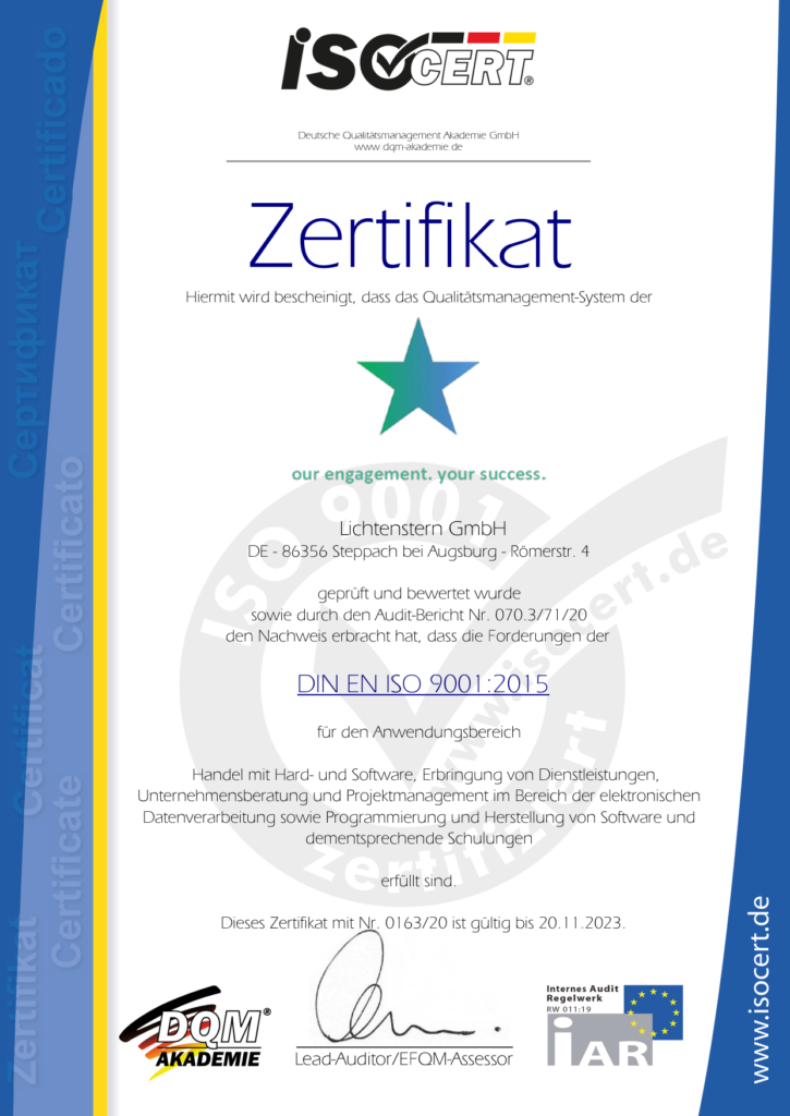Zertifizierungen DIN EN ISO 9001_2015 DE Lichtenstern GmbH
